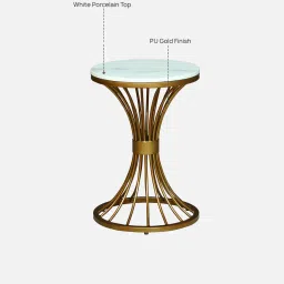 casacraft from pepperfry Naldo White Porcelain Top End Table With Gold Finish image 3