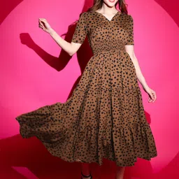 honky tonky Women Fit and Flare Brown Midi/Calf Length Dress-picture-25
