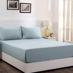 Blue Solid 200 TC Cotton 1 Double King Size Bedsheet with 2 Pillow Covers by Maspar-picture-16