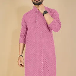 menskurta Men Embellished Cotton Rayon Straight Kurta image 1