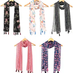 xmsfashion Printed Chiffon Women Multicolor Scarf, Stole, Fancy Scarf-picture-25