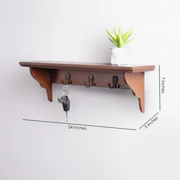 craft tree Mdf Floating Wall Shelf With In Brown Colour Key Holder image 3