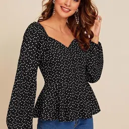 fabrange Casual Puff Sleeves Printed Women White, Black Top-picture-12