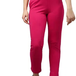 Women Regular Fit Pink Cotton Blend Trousers-image-102