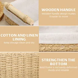 supvox Wooden Rattan Desk Organizer Storage Box with Fabric Lining and Wooden Handle Storage Basket image 3