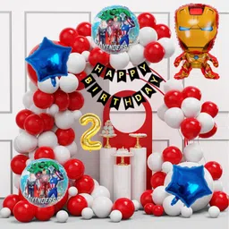 aoes Iron-Man 2nd Birthday Decoration Kit Combo Red-White Balloons Theme for Kids-picture-16