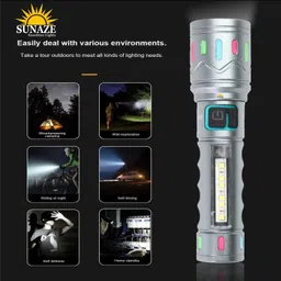 sunaze Mini 100W Telescopic Zoom Torch with Side RWB COB Light 1.5 hrs Torch Emergency Light image 5