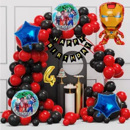 aoes Iron-Man 4th Birthday Decoration Kit | Red Black Theme Balloon Garland For Kids image 1