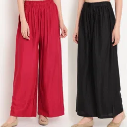 zayanqa Pack of 2 Women Flared Red, Black Cotton Blend Trousers-picture-21