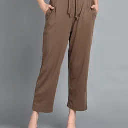 alan jones Women Relaxed Brown Cotton Blend Trousers-picture-12