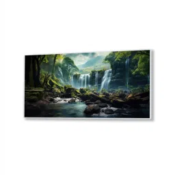 nestroots White Canvas Framed Serene Forest wild Waterfall Wall Painting(18X36 Inch) image 3