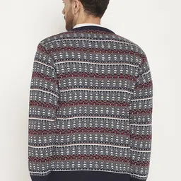 duke Men Self Design V Neck Blue Sweater image 2