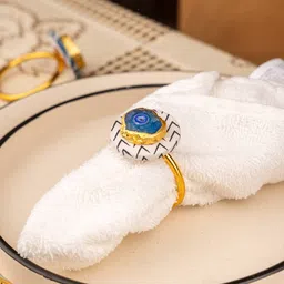 loomsarte Black & White Cotton Fabric Coated Mdf Napkin Ring With Agate And Coaster Set Of 4 image 2