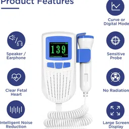 k-life Model FD-101 Professional Portable Parental Baby Heartrate Detection Monitor Heart Beat Sound Monitoring Machine with In-built Speaker & USB Cable White Fetal Doppler image 4