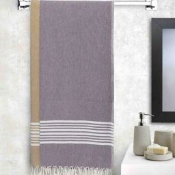 Brown and Grey Solid 210 GSM Cotton Bath Towel (Set of 2) by Arrabi-picture-44