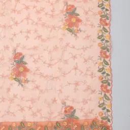 Dupatta Bazaar Pink & Yellow Floral Embroidered Organza Dupatta image 4