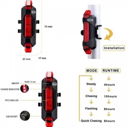 spokefox international Powerful Front Light (Dual LED Bulb), Rear LED Light and Tyre Valve Lights Bell image 5