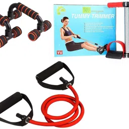 manogyam Double Spring Tummy Trimmer with Single Toning Tube Exerciser With Push up Bar Combo Fitness Accessory Kit Kit-picture-17
