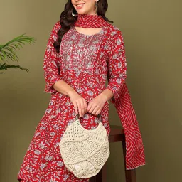 mokshi Floral Printed Regular Sequinned Kurta With Trouser & Dupatta image 1