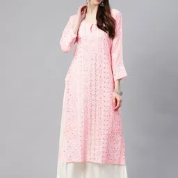 ADA Women Chikankari Embroidered Straight Kurta With Slip-picture-15