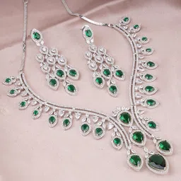Adwitiya Collection Rhodium Plated CZ Stone-Studded Necklace and Earrings-picture-13