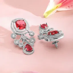 Rubans Silver-Plated Ruby Red & White Cubic Zirconia Studded Premium Jewellery Se image 5