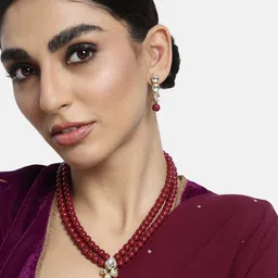 Peora Maroon Gold Plated Kundan Faux Pearl Necklace Jewellery Set-picture-41