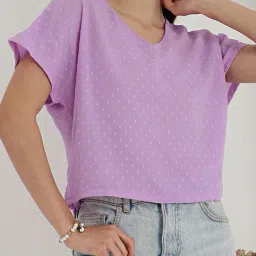 Shein Short Length Extended Sleeve Swiss Dot Relaxed Fit Top image 1