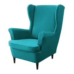 HOKIPO Turquoise Blue Velvet 210 GSM Wing Chair Cover-image-24