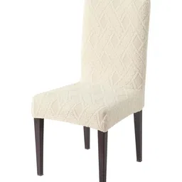 HOKIPO Cream Colored Textured Jacquard 190 GSM Chair Cover image 1