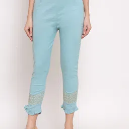 KLOTTHE Women Blue Solid Smart Slim Fit Easy Wash Trousers-picture-29