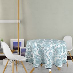 Texstylers Blue Floral Anti-Slip Cotton Round 4-Seater Table Cover-picture-7