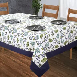 SHADES of LIFE Blue & White Printed Cotton 6-Seater Table Cover image 1