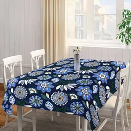 Arrabi Blue & Beige Ethnic Motifs Printed 6-Seater Table Cover image 1