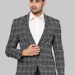 Park Avenue Men Grey Checked Blazer-picture-21
