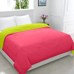 GYT Pink & Lime Green Microfiber Mild Winter Double Bed Comforter-image-6