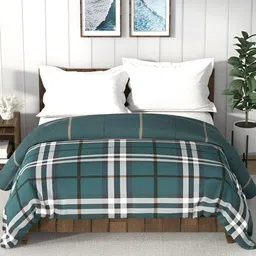 Nautica Bristol Green & White Checked AC Room 150 GSM Double Bed Comforter-picture-6