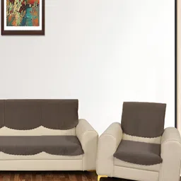 Sparrow world Brown 6 Pieces Quilted Velvet 5 Seater Sofa Covers-picture-21