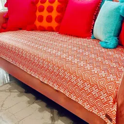 THROWPILLOW Orange & White Printed Polyester 1 Piece Sofa Cover-image-69