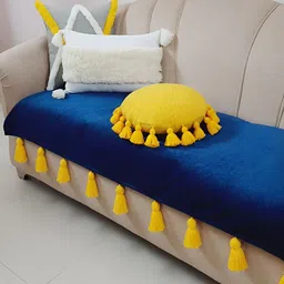 THROWPILLOW Navy Blue & Yellow Anti Slip Tassels Sofa Cover-picture-29