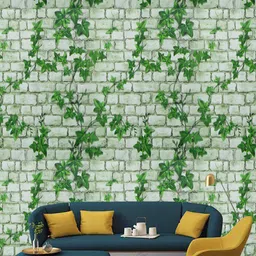 Jaamso Royals Green Brick with Leaves Self Adhesive Wallpaper-image-28