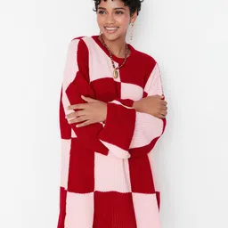 Trendyol Checked Cable Knit Longline Acrylic Pullover Sweater-image-95