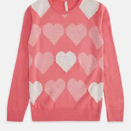Pantaloons Junior Girls Coral & White Printed Pullover-picture-26