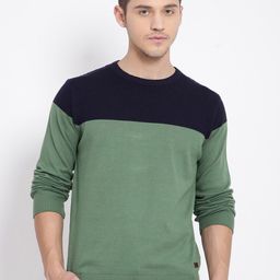 t-base Men Green & Navy Blue Colourblocked Cotton Pullover-picture-18