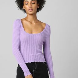 ONLY Women Purple Striped Ribbed Pullover-picture-19