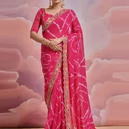 Mitera Tie and Dye Embroidered Pure Georgette Saree-picture-34