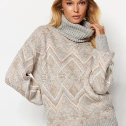 Trendyol Geometric Self Design Turtle Neck Pullover-picture-22