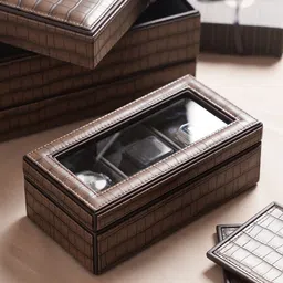 Pure Home and Living 3 Compartment Croco Texture Faux Leather Watch Box image 1