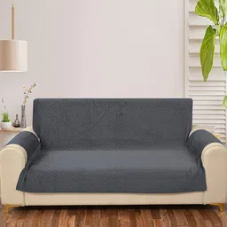 HOUSE OF QUIRK Grey Self-Design 2-Seater Sofa Cover With Arms-image-96