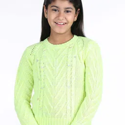 Wingsfield Girls Self Design Cable Knit Acrylic Pullover-image-10